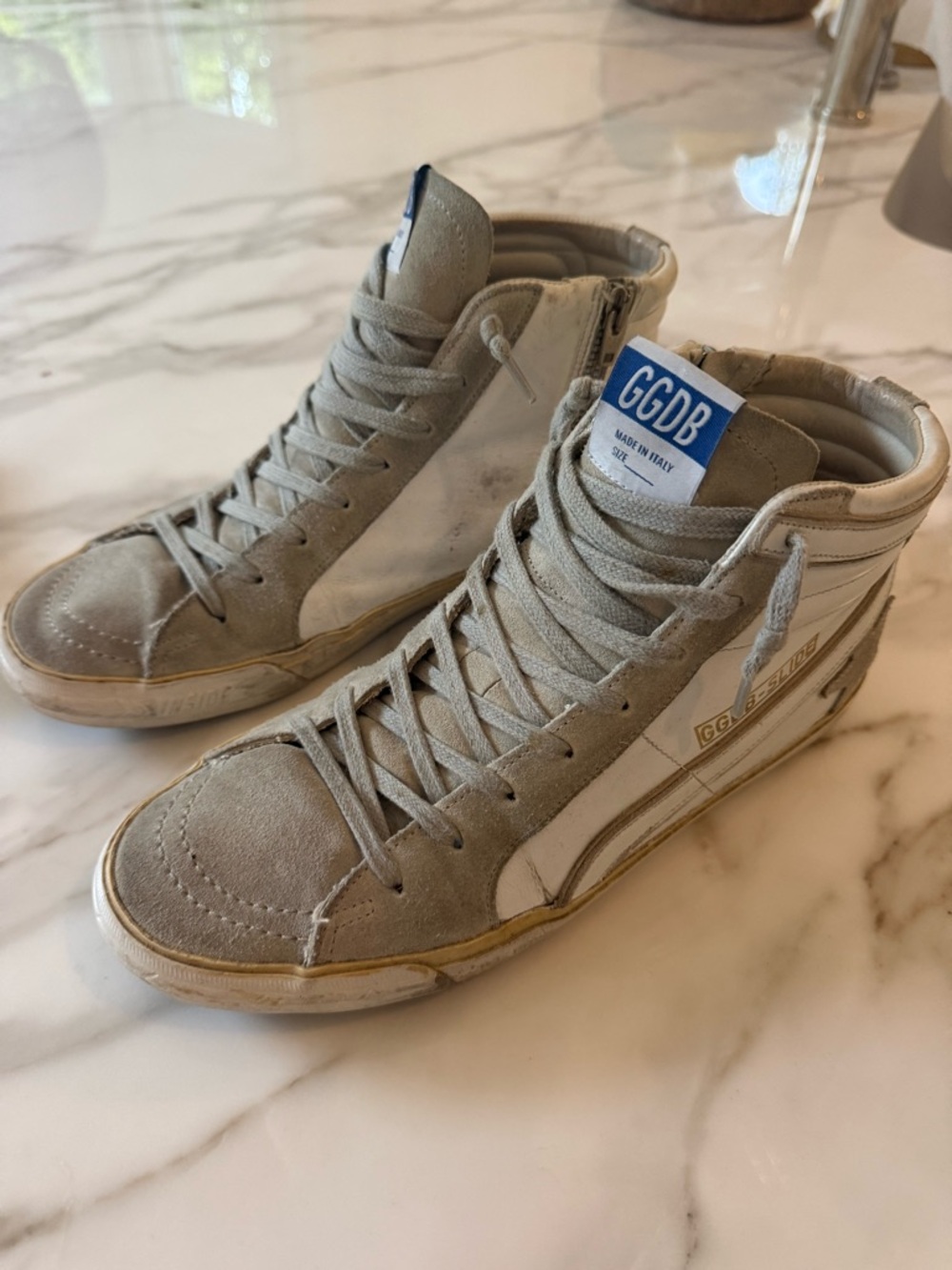 Golden Goose white and gray leather and Suede High-Top Sneakers with White Star - Picture 2 of 6